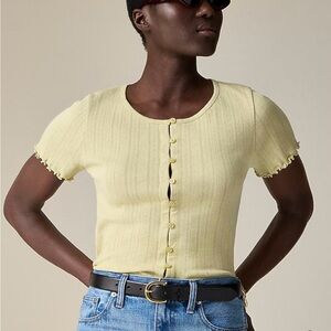 J Crew Pointelle short-sleeve knit cardigan Belmont Khaki Large